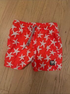 Tom & Teddy Bright Orange Starfish Swim Shorts